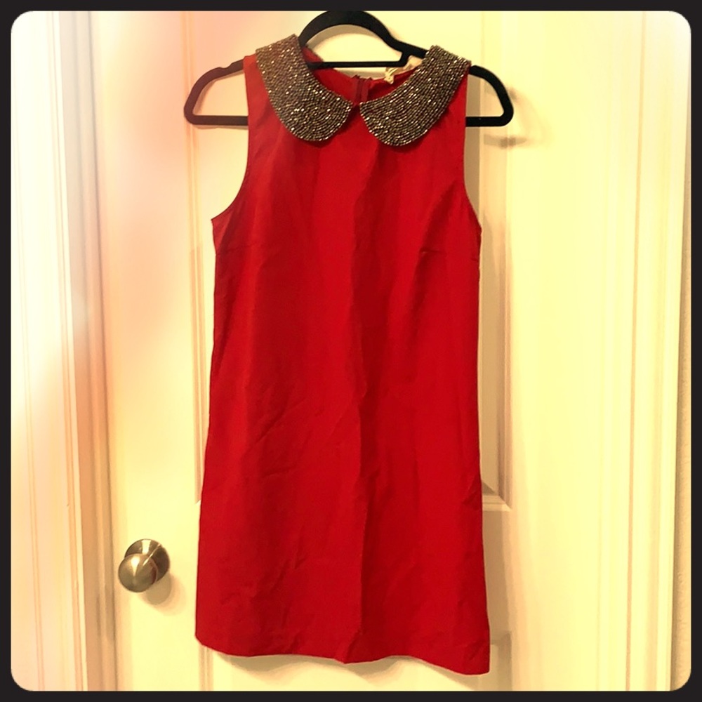 Shift dress with beaded collar